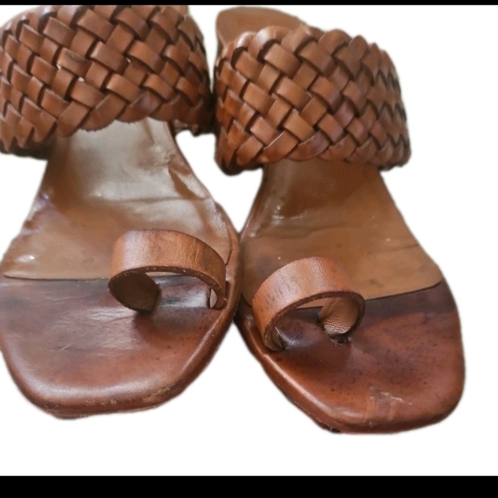 Loeffler Randall Brown Braided Leather Block Heel Chic & Timeless Sandal 7 - Picture 5 of 14
